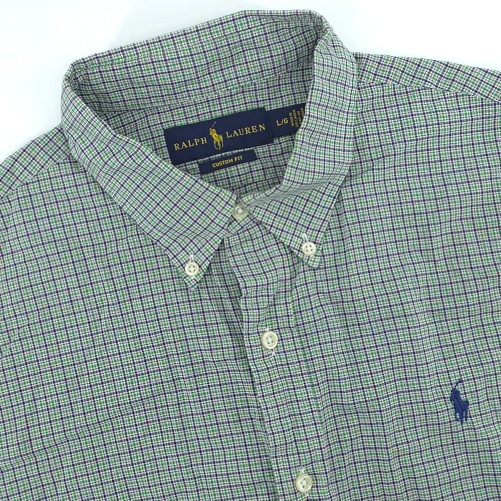 Ralph Lauren Mens Large Multicolor Plaid Custom Fit Long‎ Sleeve Shirt Blue Pony